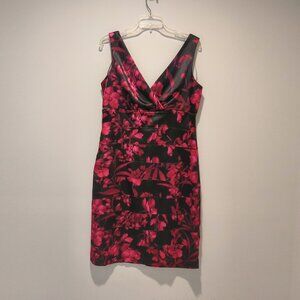 dressbarn Black Dress with Hot Pink Floral Print